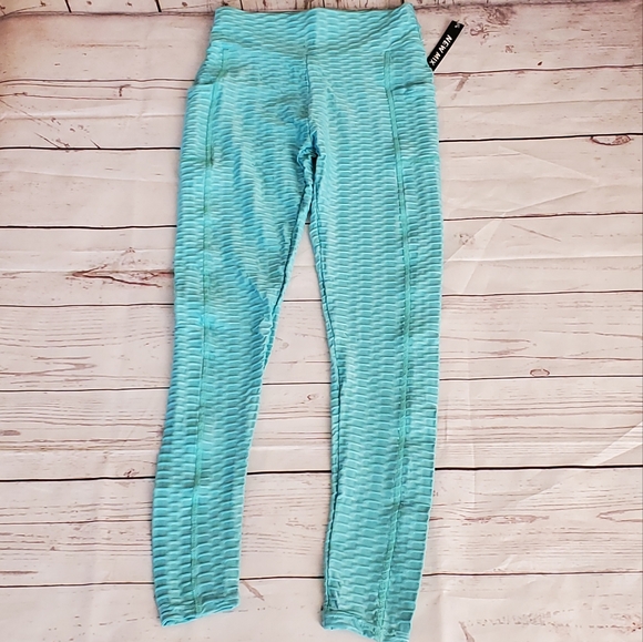 TikTok trend honeycomb peach lift leggings with pockets Mint (Aqua) L/XL - Picture 1 of 8